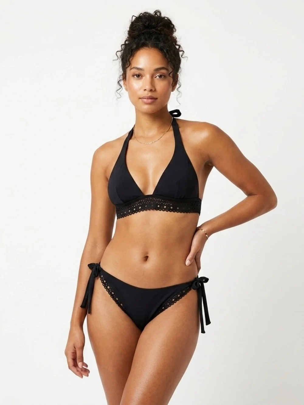 Lise Charmel Ajourage Couture Laser Cut Halter Bikini Set Black L